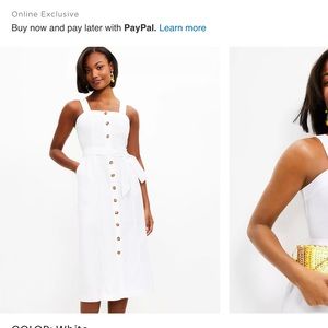 NWT loft petite button down straps white dress